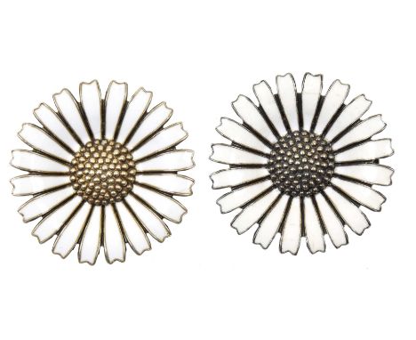 Two Anton Michelsen enamel floral broochesEach designed as a daisy, with white enamel petals, makers mark for Anton Michelsen