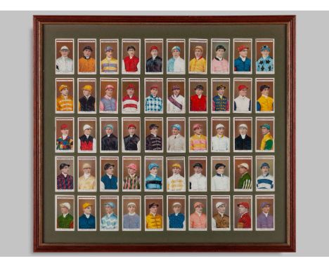 Four horse racing framed displays,comprising: two cigarette card presentations, Ogden's Owners Racing Colours & Jockeys, 50/5