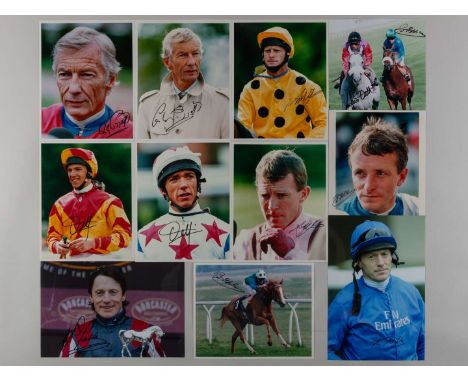 11 signed photographs of leading flat race jockeys,mostly 10 by 8in., all colour press photographs, comprising: two portraits