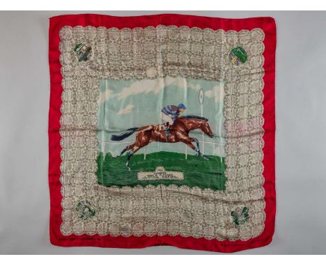 A silk Derby scarf commemorating the victory of Larkspur in the 1962 Derby,by Welch Margetson & Co. Ltd., London, with a cent