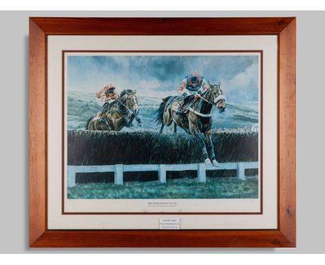 To be sold on behalf of the Injured Jockeys Fund: An autographed A J Dent limited edition print of Looks Like Trouble beating
