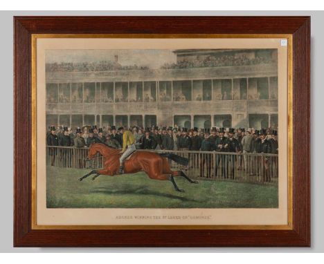 A Victorian print titled ‘Archer winning the St Leger on Ormonde’,published by Dickinson & Foster, London, the spectators bey
