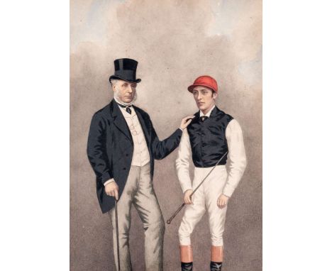 A Victorian colour print of the jockey Fred Archer and Newmarket trainer Mathew [sic] Dawson, the picture traditionally attri