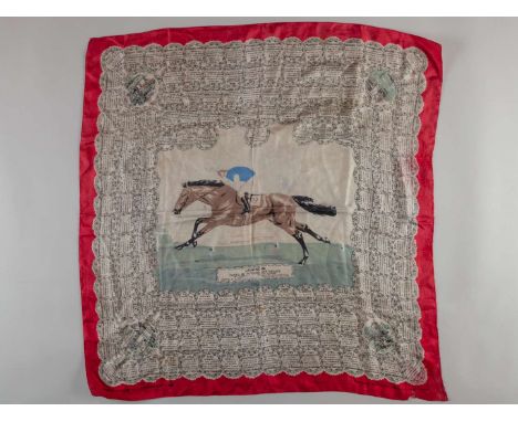 A silk Derby scarf commemorating the victory of Lavandin in the 1956 Derby,by Welch Margetson & Co. Ltd., London, with a cent