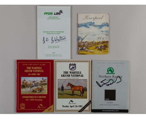Four autographed racecards,comprising: 1972 Grand National signed by the winning jockey Graham Thorner; 1997 ‘Monday’ Grand N