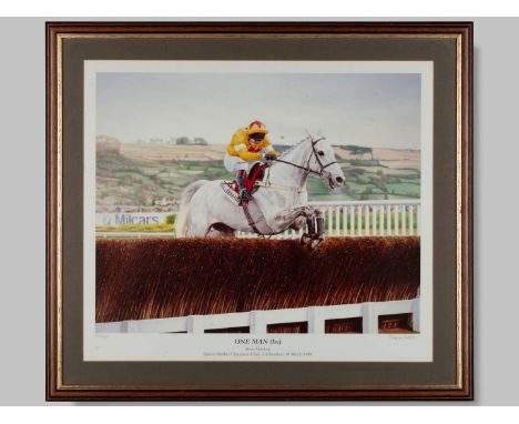 To be sold on behalf of the Injured Jockeys Fund: Limited edition print by Stephen Smith of One Man in the 1998 Queen Mother 