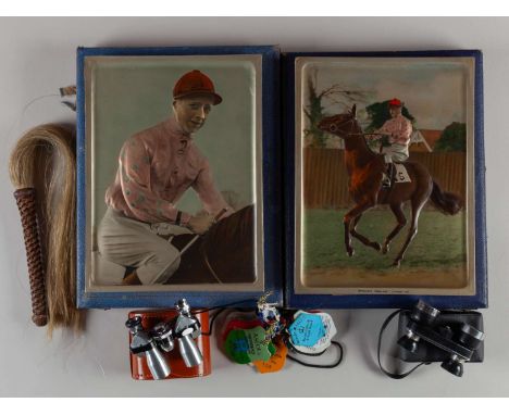 Two unusual cased photographic portraits of jockeys hand-coloured and printed on metal in raised relief,mid 20th century, bot