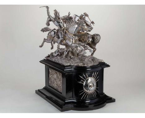 A magnificent Victorian silver sculptural trophy for the 1875 Chesterfield Cup at Goodwood won by Sir Anthony de Rothschild’s