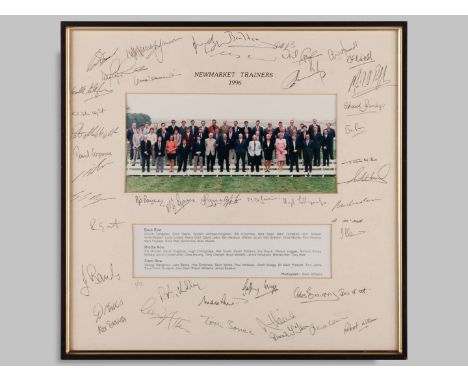 An autographed photograph of the Newmarket racehorse trainers in 1996,11 by 24cm. fromal colour photograph by Clare Williams 