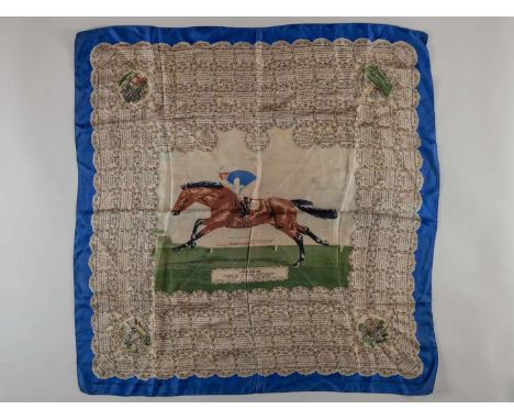 A silk Derby scarf commemorating the victory of Lavandin in the 1956 Derby,by Welch Margetson & Co. Ltd., London, with a cent