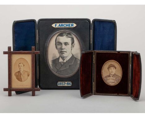 Two original photographs of the jockey Fred Archer,the first in an oval picture frame, 7 by 5.5cm., contained in a velvet-lin