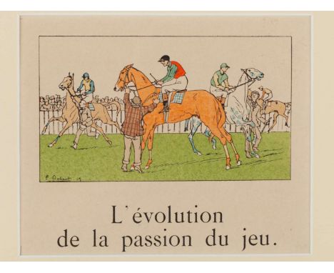 Two early 20th century horse racing prints,a French horse racing print after Pierre Dubaut (1886-1968) titled ‘L’evolution de