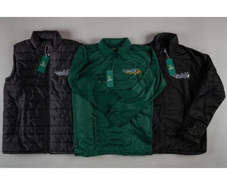 A trio of unused branded clothing for the Saudi Cup horse racing meeting, in original packaging with tags, comprising a black