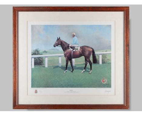 Susan Crawford (British, 20th/21st century) limited edition print of the 200th Derby winner Troy with Willie Carson up on Eps