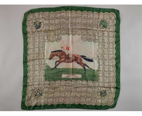 A silk Derby scarf commemorating the victory of Phil Drake in the 1955 Derby,by Welch Margetson & Co. Ltd., London, with a ce