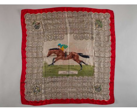 A silk Derby scarf commemorating the victory of Crepello in the 1957 Derby,by Welch Margetson & Co. Ltd., London, with a cent