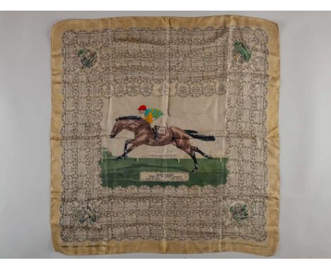 A silk Derby scarf commemorating the victory of Hard Ridden in the 1958 Derby,by Welch Margetson & Co. Ltd., London, with a c