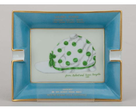 A gift from Robert and Susan Sangster to jockey Pat Eddery in 1982,in the form of a privately commissioned porcelain ashtray 