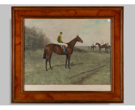 A print after Percy Earl of the great filly Sceptre with Herbert Randall up,signed in the plate, titled “Sceptre (At the Post