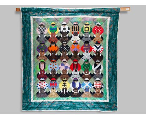 To be sold jointly on behalf of the Bob Champion Cancer Trust and the Injured Jockeys Fund: a superb horse racing quilt by th