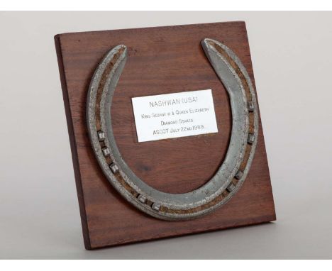A racing plate worn by the racehorse Nashwan when winning the 1989 King George VI and Queen Elizabeth Diamond Stakes at Ascot