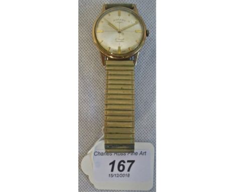 A Rotary gents 9ct gold cased mechanical wristwatch with baton numerals, full second hand on an expandable strap.