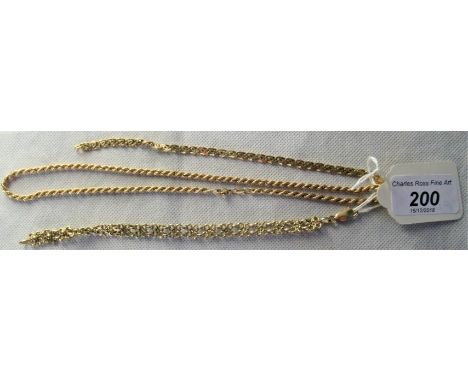 A 9ct gold rope link neck chain, 42cm, together with a 9ct gold flower link bracelet and a 9ct gold pretty link bracelet. Con