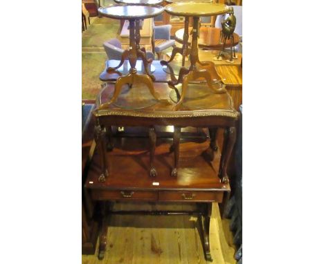 A reproduction mahogany sofa table, together with a nest of three coffee tables and two occasional tables.