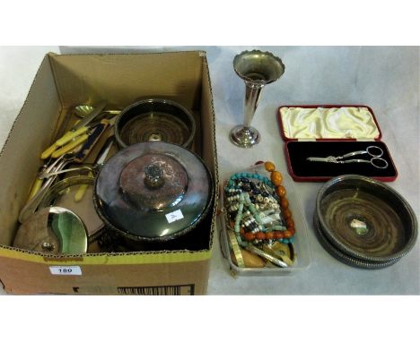 A quantity of silver plated items, to include: coasters, flatware and vases, together with a quantity of lady's costume jewel