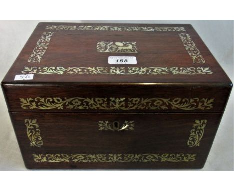 A rosewood and mother of pearl inlaid jewellery box.