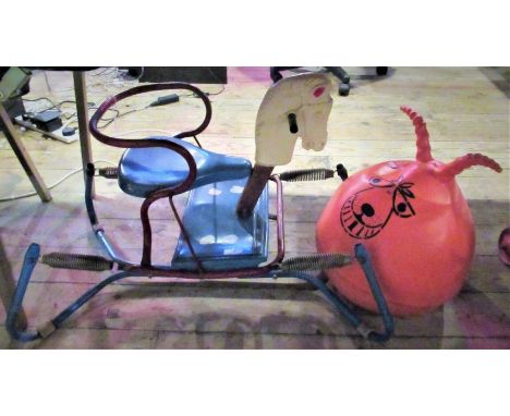 A Mobo Toys rocking horse, together with a 1970's space hopper.