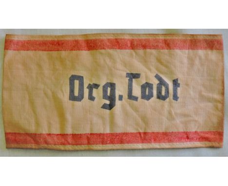 German 1930's period in the style of an Organisation Fritz Todt arm band, an early version with N.S.D.A.P. Stamp on the back 