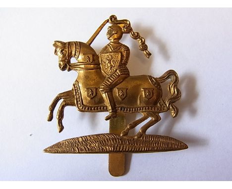 The Fifeshire and Forfarshire Yeomanry (Dragoons) cap badge, brass economy variant, K&K 1474 (Brass, slider)