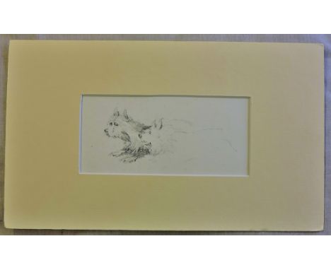 Dogs-A very well observed pencil sketch of two terrier dogs taken from an album of 1861, overall size including the mount is 