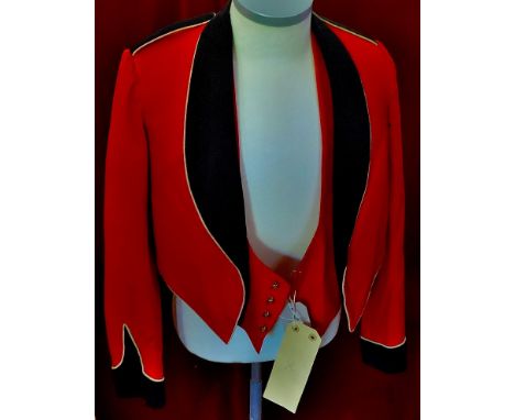 Royal Artillery 1869 pattern Red Mess jacket with black shawl collar Epaulettes and cuffs with red  waistcoat. Kings crown bu
