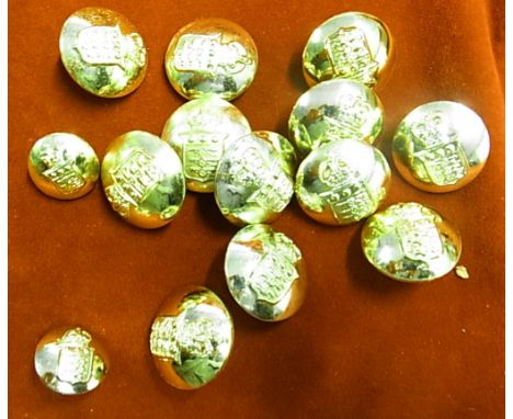 Royal Army Ordinance Corps stay bright buttons (12) large, (2) medium. (3 x large are KC, 2 x small are KC)
