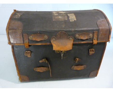 Large dome topped leather trunk with inner tray