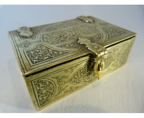 Brass Middle eastern trinket box with calligraphy to front 