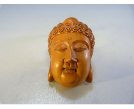 Wooden Netsuke of a Buddhist head
