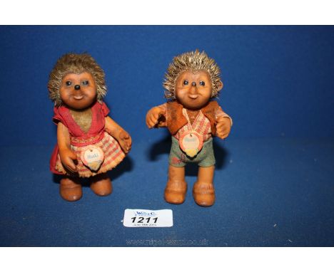 Two 1950's Steiff ''Mucki' Hedgehog Dolls, 4 1/2'' tall