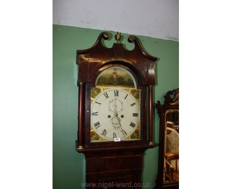 A good mid 19th c. Mahogany eight day Longcase Clock by Hancock of Yeovil, the hood having swan pediment with central brass f