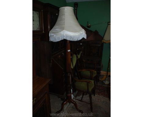 A Standard Lamp, being William IV Mahogany pedestal, possibly the top of a bed post, and having stylised acanthus and twisted