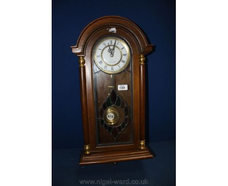 A modern ''President'' Mahogany finished dome top Wall Clock having quartz Westminster chime movement, stained glass leaded s