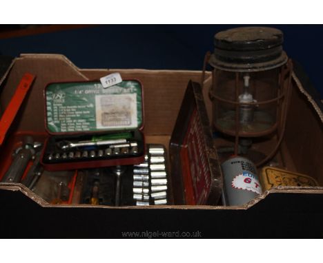 A 39 piece 3/8'' x 1/4'' drive metric and a/f Socket set and an orange box with odd tools/spanners, a Taiwanese 17 piece 1/4 