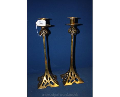 A pair of art nouveau Brass Candlesticks, 14 3/4'' tall