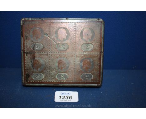 An Edward VII Printer's Plate of a block of size Tuppence Stamps with arrow pointing