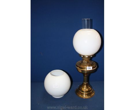 A Brass Oil Lamp, plus a spare shade, a/f