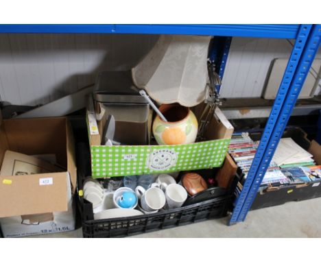 Two boxes of various sundry items to include mugs; an Anglepoise style lamp; lamp shade etc