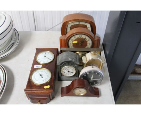 A Knight &amp; Gibbons London battery operated clock barometer and a collection of mantel clocks
