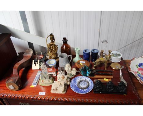 A collection of Lilliput Lane and other model houses, various ornaments, vases, table lamp etc.